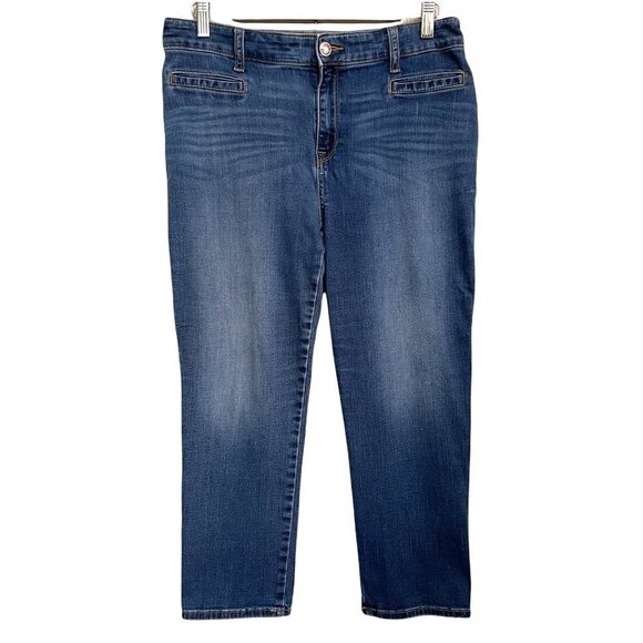 Chico's Women's Blue Slim Leg High Rise The Platinum Crop Stretch Jeans Size 8 - Picture 1 of 9